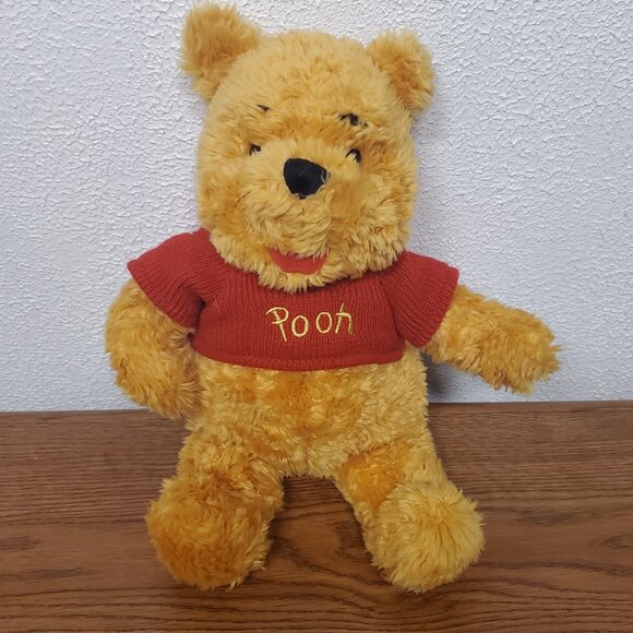 Plush Disney Winnie The Pooh 14" Soft Stuffed Animal wearing the Pooh Red Shirt - Picture 1 of 6